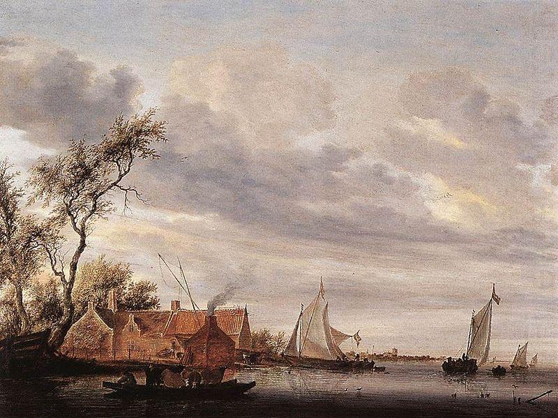 River Scene with Farmstead, Salomon van Ruysdael